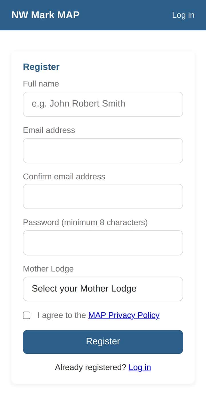 The MAP registration form
