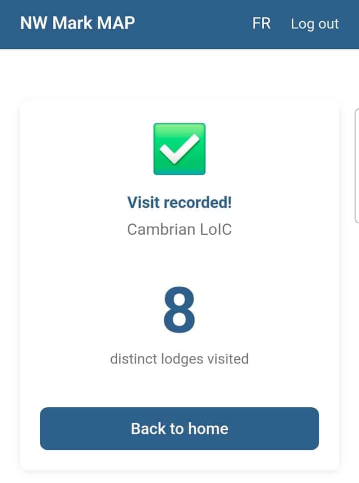 The Visit recorded screen showing the number of different Lodges visited